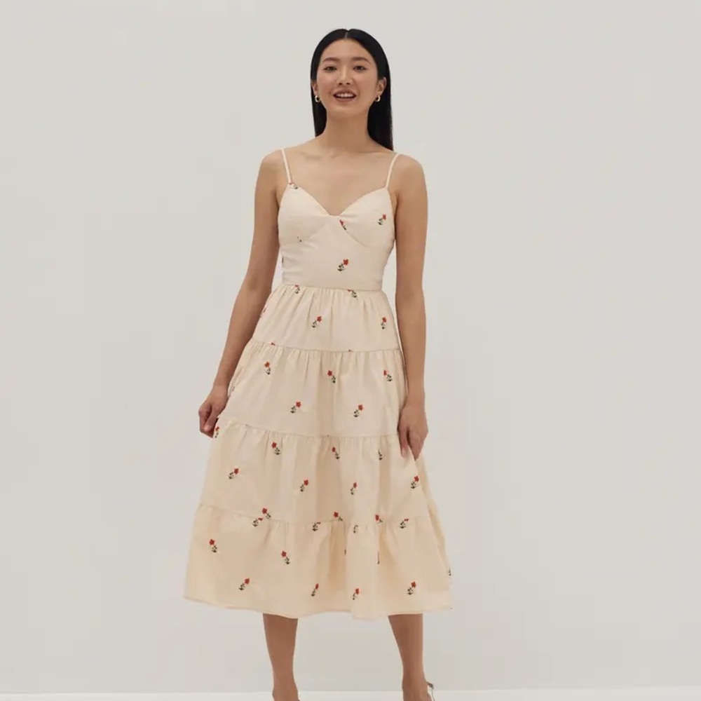 Love Bonito Floral Embroidered Cream Midi Dress